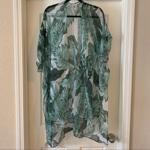 NEW Boho Tropical Leaves Kimono Coverup - Picture 7 of 9